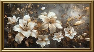 Vintage Gold Lilies Painting | Gold Frame TV Art | Art Screensaver for TV | 1 Scene - 2 Hrs