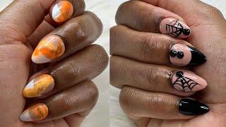 Easy Gel Press Ons | French Tip Marble Nails & Spider Web Nails #nailtutorial