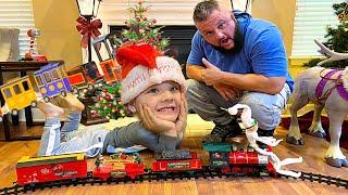 CALEB & Dad PLAY with a CHRISTMAS TRAIN TOYS!  Pretend Play Elf Train