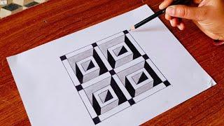 Easy 3d drawing on paper for beginners - How to draw illusion 3d / Trick Art 3D illusion!!