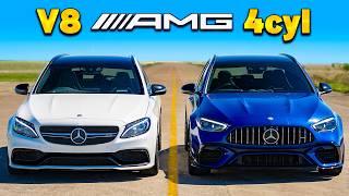 New C63 4cyl v old C63 V8: DRAG RACE