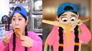 COMPARE - Mukbang 짜장면 떡볶이 편의점 먹방 Convenience Store Food DONA 도나 VS DONA 도나 animation