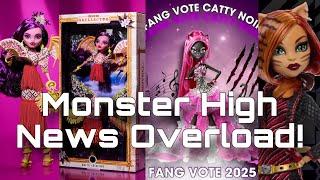 MONSTER HIGH NEWS OVERLOAD! NEW designer doll, Fang Vote Catty, and Creeproduction news!