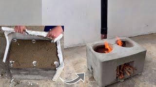 The Idea Of ​​Making A Smoke-Free Wood Stove From Foam Barrels And Cement