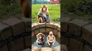 “Big Monkey Saves Baby from Pit… But Then a Crocodile Jumps Out!  #shorts