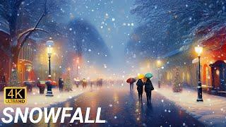 Falling Snowflakes in Calming Winter Street Background Loop ️