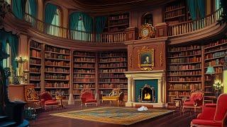 1949's vintage library with oldies playing in another room for unwind (rainy ambience)