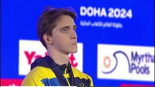 Anthem of Ukraine (2024 World Aquatics Championships, 50 m freestyle, Vladyslav Bukhov)