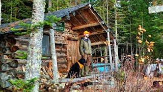 AN OLD LOG CABIN ON THE RIVER IN THE MAINE WOODS | St John River, North Maine Woods