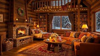 Stress Relief in Cozy Reading Nook Ambience ️ Warm Jazz Music & Crackling Fireplace for Relaxation