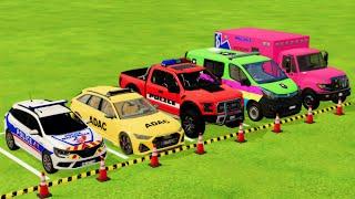 POLICE CAR, FIRE TRUCK, MONSTER CAR, AMBULANCE, COLORFUL CAR FOR TRANSPORTING|BeamiNG.Drive|FS22-449