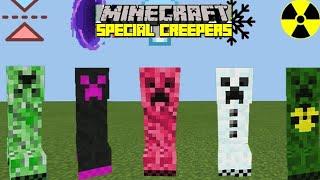 Showcasing all the kinds of creepers from the creeper mod in Minecraft