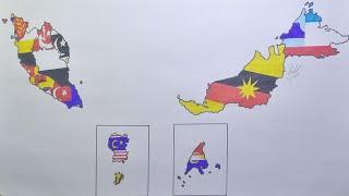 Drawing Malaysian States flag map | States of Malaysia flag map