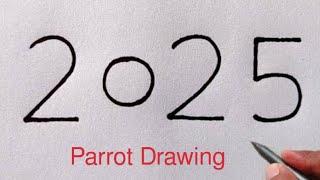 Beautiful Bird Drawing || How to draw Parrot From Number 2025 | Parrot Drawing Easy | Number Drawing