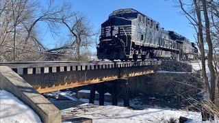 Bouncy Railroad Bridge Update!  5 Locomotive Train With DPU Shoving The Rear Working Hard!  CSX Also