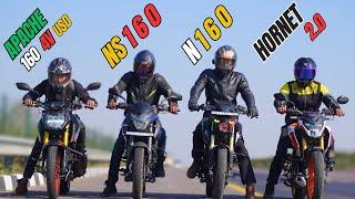 2025 Apache RTR160 4V{ USD }  vs Pulsar NS160 vs Pulsar N160 vs Hornet 2.O Repsol Edition Drag Race