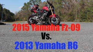 Yamaha FZ-09 Vs. Yamaha R6 | Race | 2WheelAssault