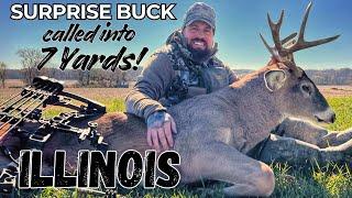 Illinois Whitetail Self-Filmed Bow Hunt | Calling a SURPRISE BUCK into 7 yards!!