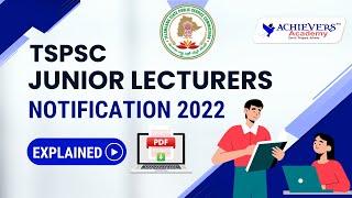 TSPSC Junior Lecturers Notification 2022 | TS JL Notification 2022 PDF 