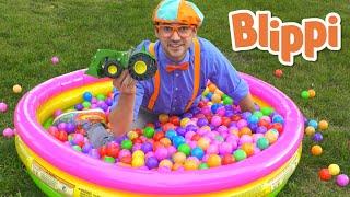 Learn Colors with Blippi in The Ball Pit | Colorful balls and trucks - Educational Videos for Kids