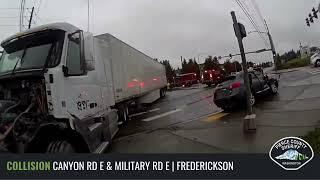 Semi-truck runs red light, strikes 3 vehicles