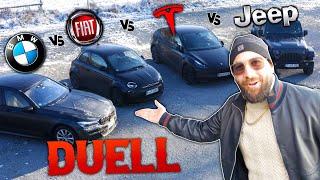 Ich vergleiche meine Autos BMW vs. Tesla vs. Jeep vs. Fiat 