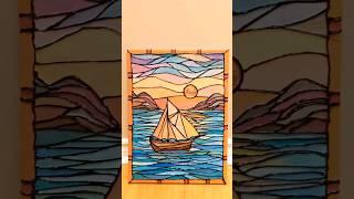 full tutorial is on my channel! 3D faux stained glass- Summer boat - acrylic mixed media #painting.