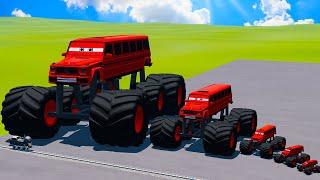 Big & Small Red Vizor Monster Truck Long Short VS Thomas The Tank Engine Train | BeamNG