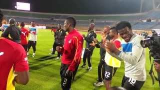 Ghana players sing before their World Cup playoff against Egypt in Cairo