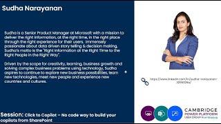 Summer Event - Sudha Narayanan: Click to Copilot–No code way to build your copilots from SharePoint!