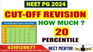 NEET PG 2024 ll Expected Cut off Revision by 20 percentile this year ..ll Trends since 2018