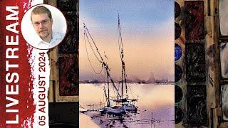 Monday Livestream 41: Lake Boats at Sunset (Watercolor Landscape Demo)