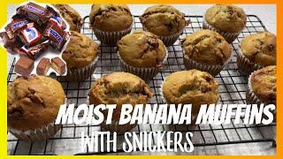 Easy Moist Banana Muffins | Banana Muffins with Snickers