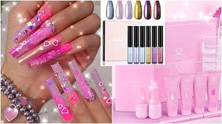 Polygel Nails for Beginners with Tips Step by Step BCA Breast Cancer Awareness Pink POLYGEL Kit!