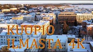 KUOPIO city center from the air winter landscape 4K