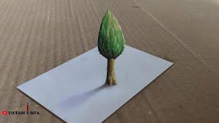 How to draw 3d tree on paper for beginners /Colour Pencil Art