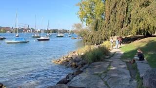 Zurich walk along lake Zurich  4K walking tour Switzerland