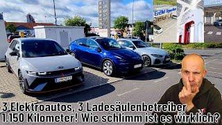 Wie schlimm ist es wirklich -  3 Elektroautos, 3 Ladesäulen-Anbieter, 1.150 Kilometer!