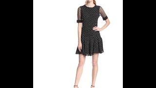 Rebecca Taylor Women's Dotty Print Drop Waist Dress with Lace Sleeve