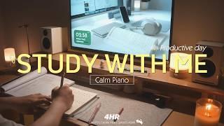 4-HOUR STUDY WITH ME | Calm Piano , Rain sounds ️ | Pomodoro 50/10 | Productive Day, Dream Desk