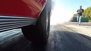 Close-up shot of rear tire doing a burnout & full 1/4 mile run | 10s 1967 Chevelle Big Block