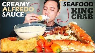 ️ MESSY EATING • CREAMY ALFREDO SAUCE  ALASKAN KING CRAB • SEAFOOD  • mukbang • LESS TALKING