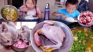 chicken for Kids & Kittens || Bhumi's kids & kittens family enjoying chicken @bhumicooking