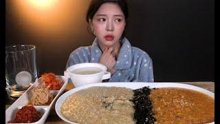 SUB)(목소리 주의) 아픈 날 전복죽 낙지김치죽 먹방 다들 감기조심하쎄요  Juk(Rice Porridge) Mukbang ASMR