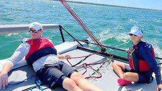 Sailing the Hobie Getaway with my family.