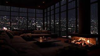 Rain and Fireplace: Urban Nighttime Ambience for Stress Relief and Sleep ️