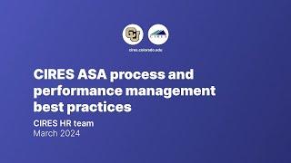 Webinar: CIRES ASA process and performance management best practices