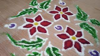 Simple Flowers Rangoli Design by Kalakar Supriya ||very Easy Rangoli for Beginners