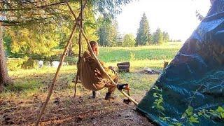 Building Survival Shelter Оf 3 Poles and Awning | Woodworking | Bushcraft Skills | Outdoor Сooking |