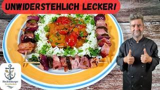 Leckere Kasslerspieße mit Champignons aus der Pfanne !